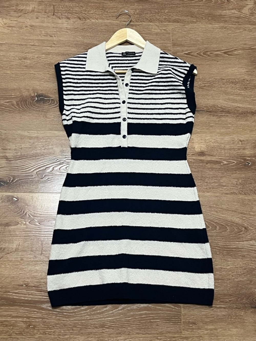Striped Knit Polo Dress - Navy & Cream